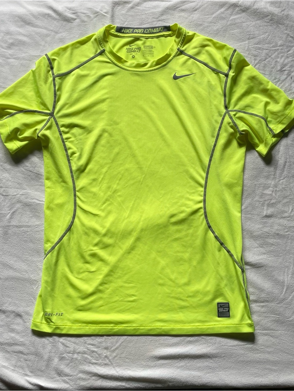 Nike Neon Yellow Pro Combat Dri-FIT Athletic Tee